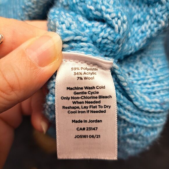 TALBOTS PETITE TURQUOISE TURTLENECK SWEATER WOMENS SIZE XL PETITE WAFFLE KNIT - Picture 4 of 6